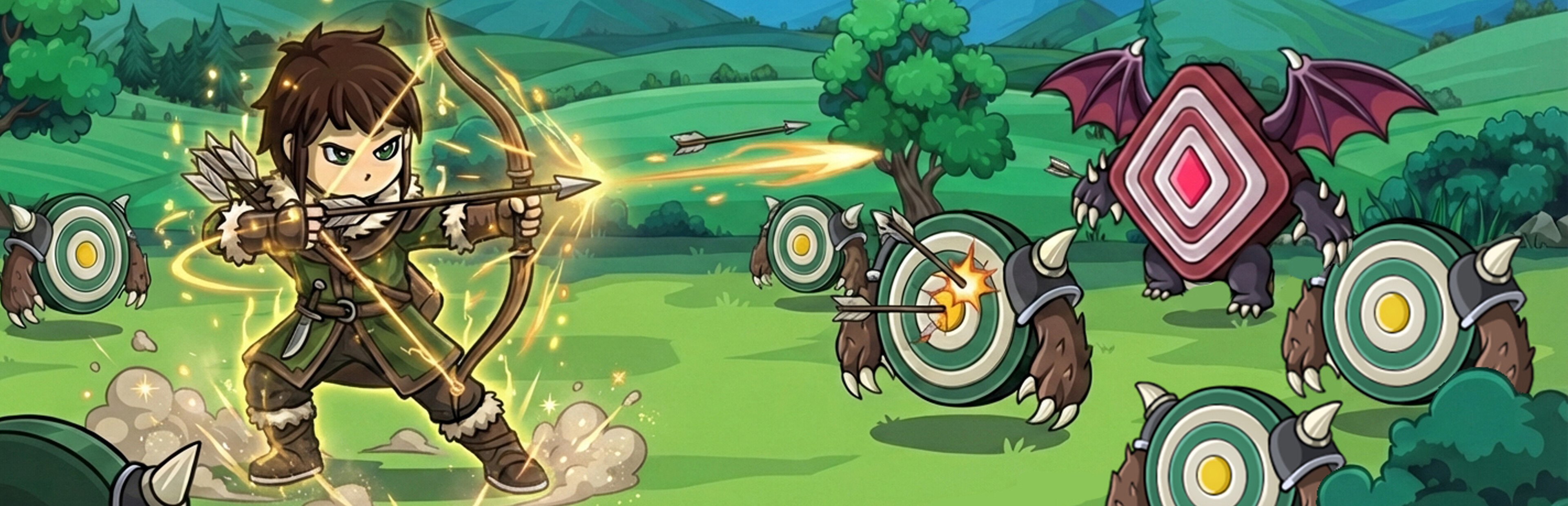 Zad Archery official artwork showing an archer facing a line of targets